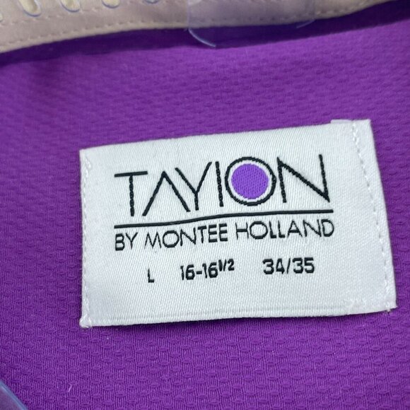 Mens Tayion Purple Dress Shirt L 16-16.5 34/35 Gold Trim Solid NWT 5793 - Picture 3 of 7